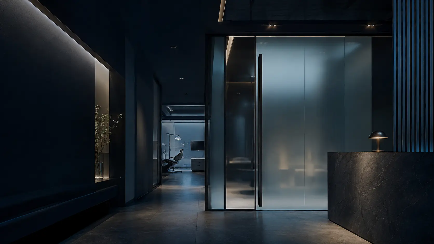 Arquitetura interna de uma clínica odontológica contemporânea